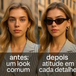 Óculos de Sol Retrô Oval Feminino 90s – Estilo Gatinho Chic, Armação Preta e Lente Marrom, Proteção UV400, Leve e Confortável - Imagem 3