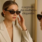 Óculos de Sol Retrô Oval Feminino 90s – Estilo Gatinho Chic, Armação Preta e Lente Marrom, Proteção UV400, Leve e Confortável - Imagem 4