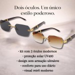 Kit 2 Óculos de Sol Retangular Modernos e Sem Aro Y2K Unissex UV400 – Design Sem Armação, Leve, Estilo Retrô Moderno - Imagem 3