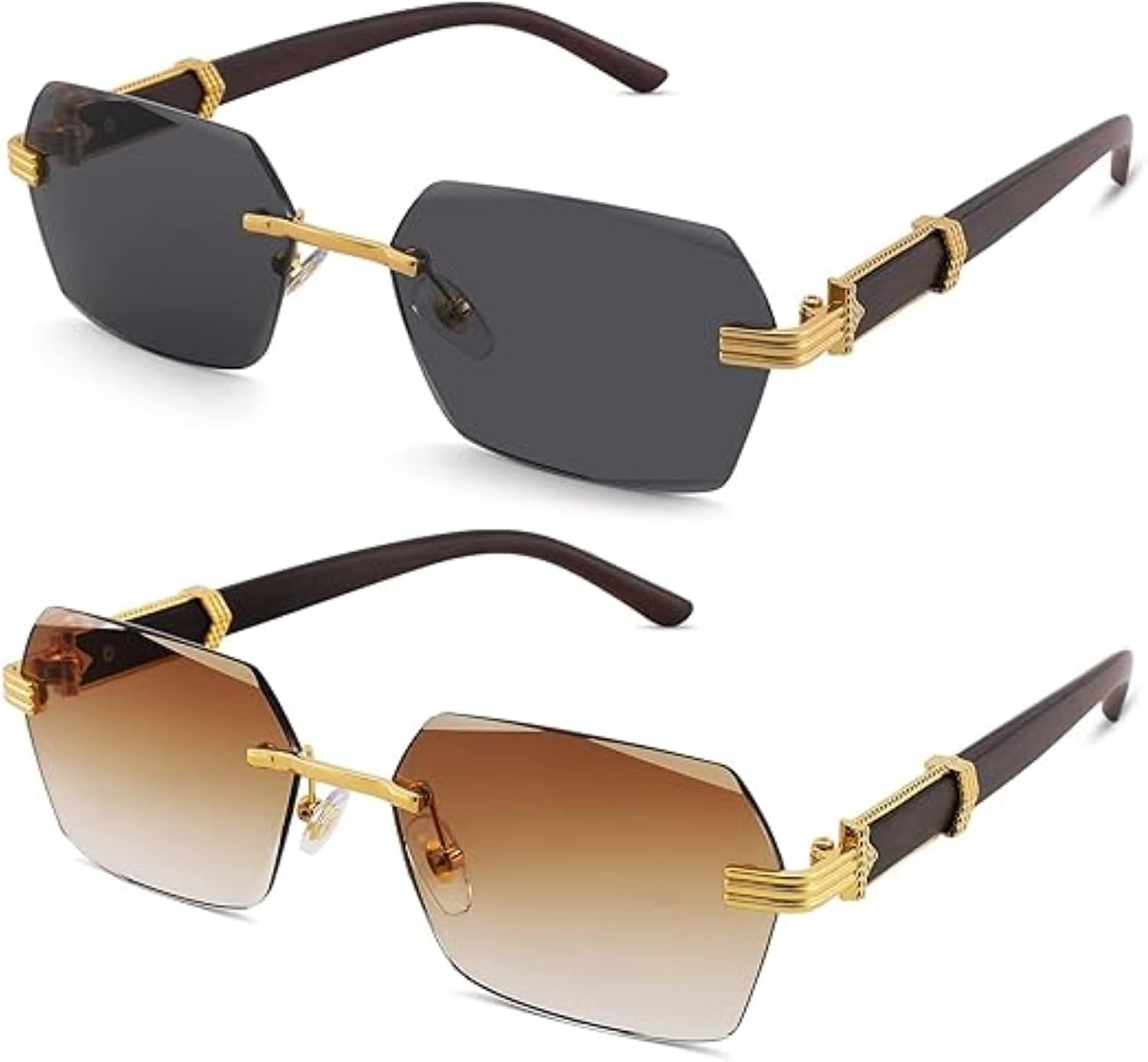 Kit-2-Oculos-de-Sol-Retangular-Modernos-e-Sem-Aro.jpg Kit 2 Óculos de Sol Retangular Modernos e Sem Aro Y2K Unissex UV400 – Design Sem Armação, Leve, Estilo Retrô Moderno