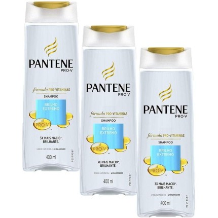 Kit Pantene com 3 Shampoos Brilho Extremo 400ml