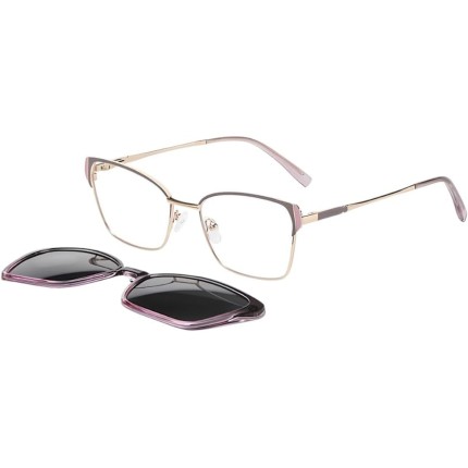 Óculos Armação 2 em 1 Clip-On Rova Feminino Dourado Rose Frizz Metal