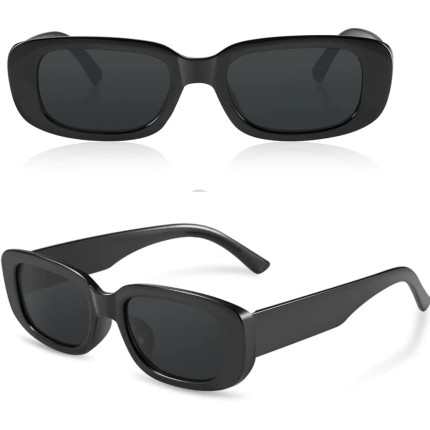 Óculos De Sol Retangular Retrô Preto Proteção UV400 Unissex Blogueira Moda Vintage Hype Solar