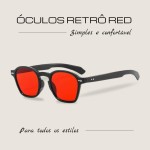 Óculos De Sol Retrô Com Lente Vermelha E Armação Preta Confortável - Imagem 2