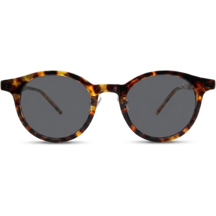 Óculos de Sol Redondo Armação Tartaruga com Lentes Polarizadas UV400 Unissex com Case de Couro - Modelo Alhena, ABÊ CLUB
