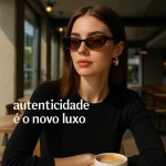 Óculos de Sol Retrô Oval Feminino 90s – Estilo Gatinho Chic, Armação Preta e Lente Marrom, Proteção UV400, Leve e Confortável - Imagem 2