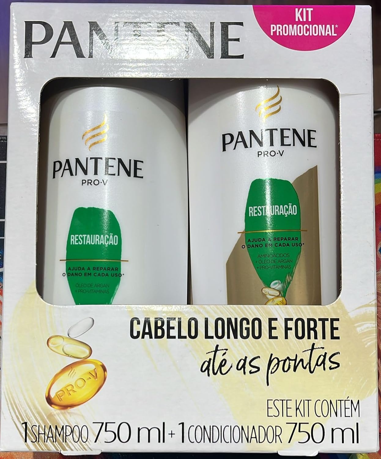 Pantene-Pro-V-Restauracao-Kit-Shampoo-750ml-e-Condicionador-750ml-Aminoacidos.jpg Pantene Pro-V Restauração Kit Shampoo 750ml e Condicionador 750ml, Aminoácidos e ProVitaminas, Reparação Capilar