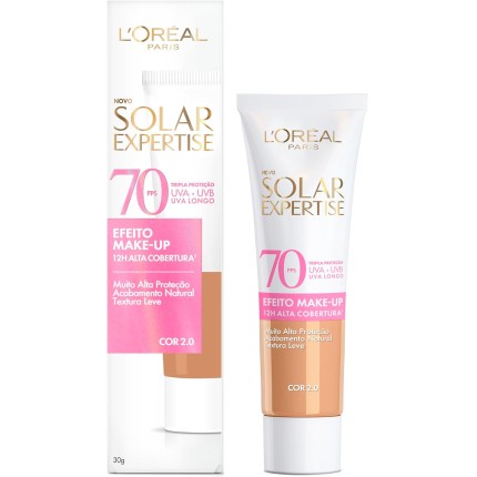 Protetor Solar Facial com Cor FPS 70 Alta Cobertura - L'Oréal Paris Solar Expertise Efeito Make Up - Cor 2.0 30g | Efeito Makeup 2.0