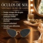 Óculos Feminino Vintage Cat Eye com Armação Metálica Dourada - Imagem 2