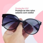 Óculos de Sol Feminino Redondo Preto Vintage - Imagem 7