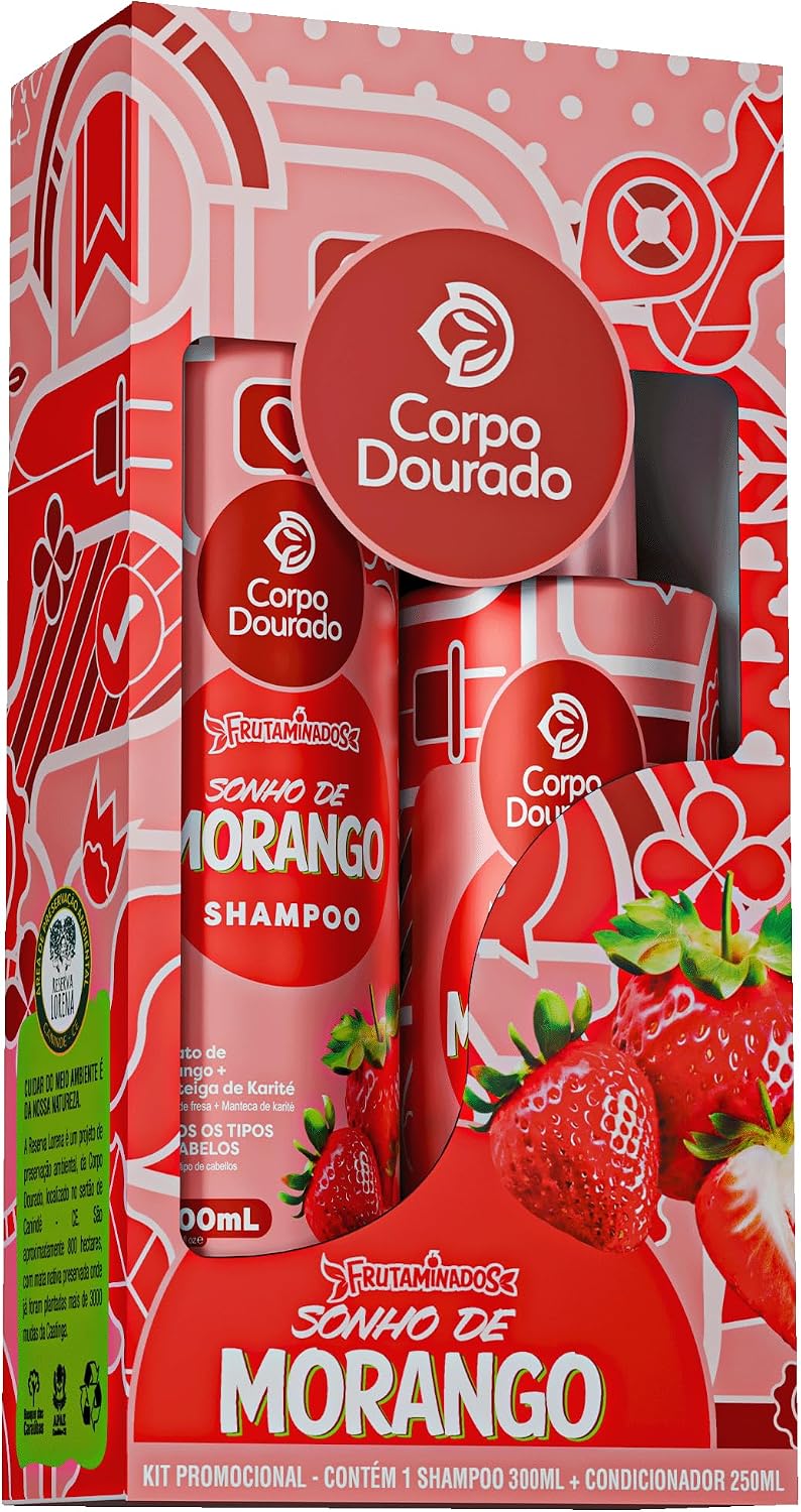 Kit-Sonho-de-Morango-Shampoo-300ml-Condicionador-250ml.jpg Kit Sonho de Morango - Shampoo 300ml + Condicionador 250ml - Corpo Dourado