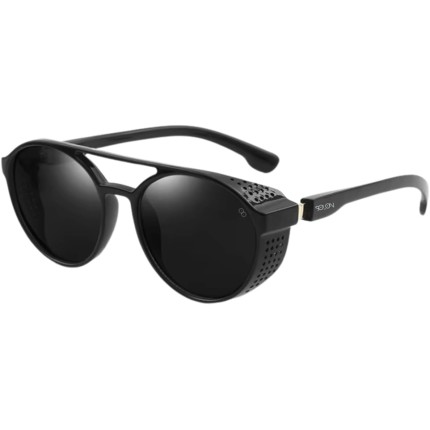 Óculos De Sol Solon Unissex Redondo Preto Lentes Escuras UV400 Proteção Lateral Perfurada Armação Leve Estilo Retrô Steampunk Para Praia Viagem Dirigir Passeios Uso Diário Casual Urbano Proteção Solar