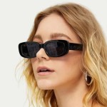 Óculos De Sol Unissex Tendência Retrô Vintage Retangular Preto Blogueira Moda - Imagem 2