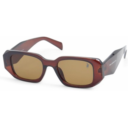 Óculos de Sol Unissex Polo London Club, design Retangular Diamond Vintage Fashion com Lente Proteção UV400 - Kit contém Case Couro ECO