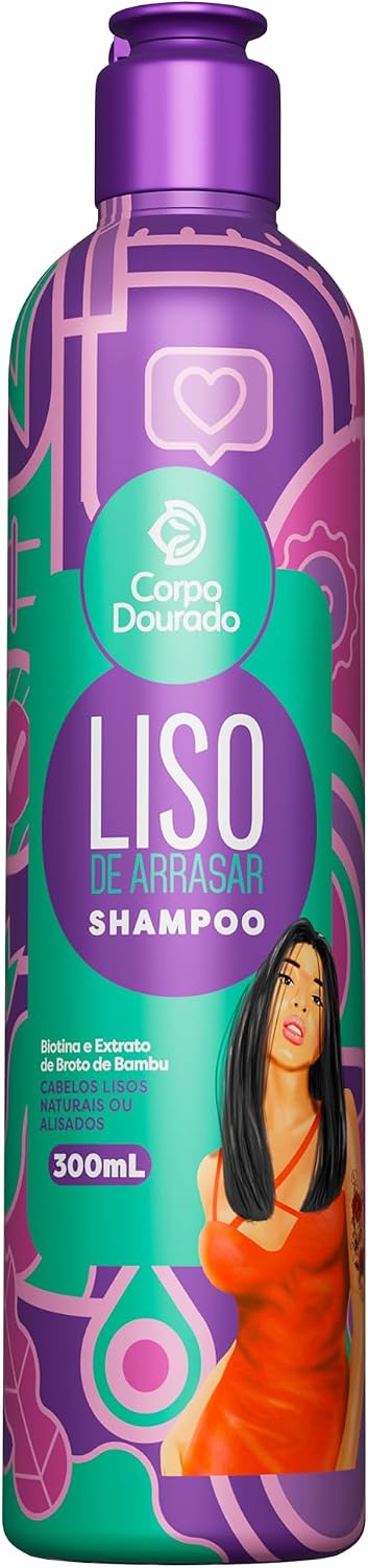 Shampoo-Para-Cabelos-Lisos-300ml-Corpo-Dourado-Liso.jpg Shampoo Para Cabelos Lisos 300ml - Corpo Dourado - Liso de Arrasar