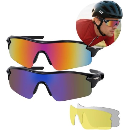 Trailabo Óculos de Sol Esportivos, Óculos de Ciclismo, Proteção UV, com Lentes Âmbar e Cinza, Polarizadas, Adequadas para Ciclismo, Corrida e Atividades ao Ar Livre