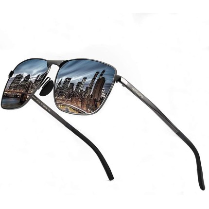 VEITHDIA Óculos de sol polarizados retangulares ultraleves para homens – Óculos de sol de pesca com armação de metal 100% proteção UV 2462, Cinza